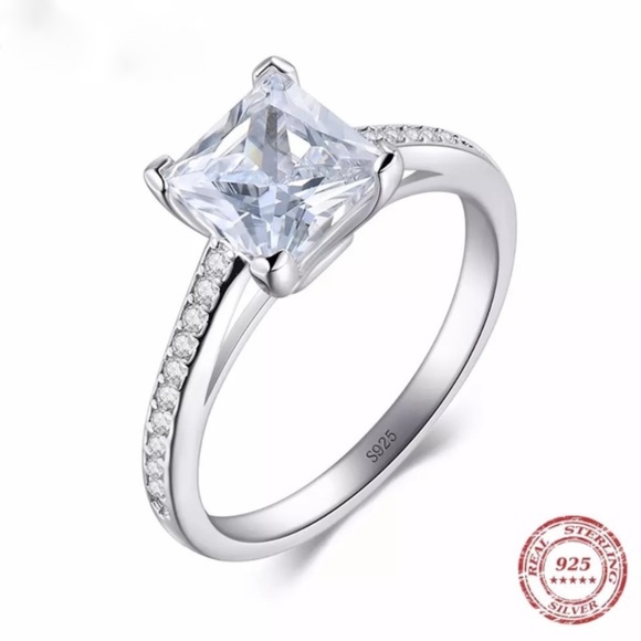 Princess Cut 925 Silver 0.76Ct Engagement CZ Ring - Picture 11 of 15